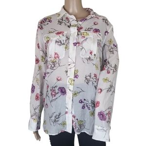 Lauren Ralph Lauren Floral Button Down White Purple Yellow Shirt